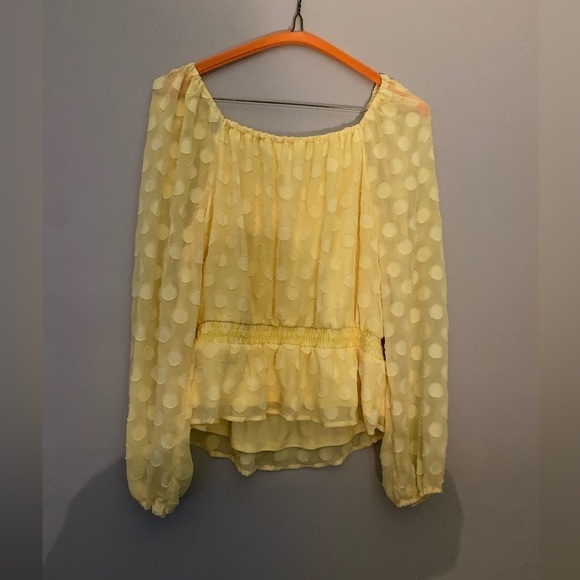 LC Lauren Conrad Light Yellow Smocked Squareneck Peplum Top Size Medium - Picture 3 of 14